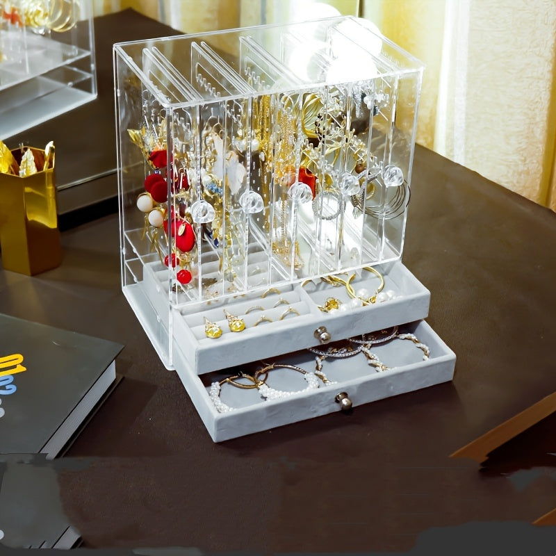 1pc Classic Style Stackable Jewelry Organizer Box with Drawers, Multi-Layer Plastic Storage Case for Bracelets, Watches, Rings, Earrings, Necklaces, Transparent Desktop Accessory Holder, Jewelry Bo, Jewelry Boxes