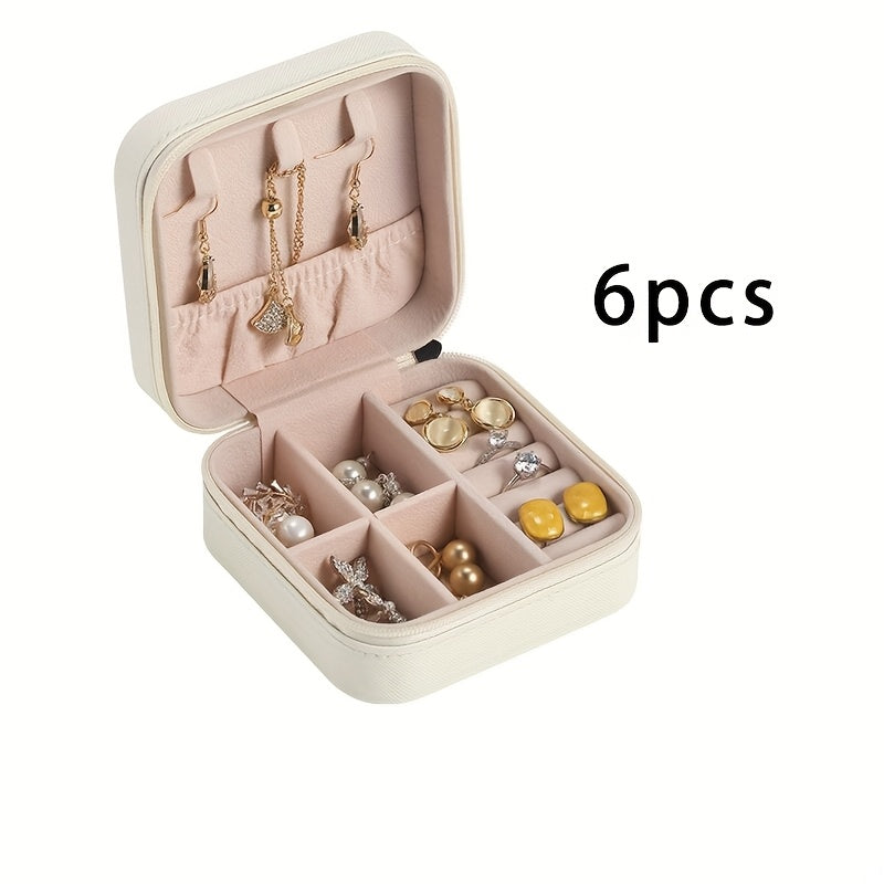12pcs/9pcs/6pcs Vintage Rectangle Imitation Leather Small Jewelry Storage Box, Portable, with Zipper Closure, Fabric Inside, for Travel, Daily Use, Bridesmaid Proposal, Valentine'S Day, New Year, Jewelry Boxes