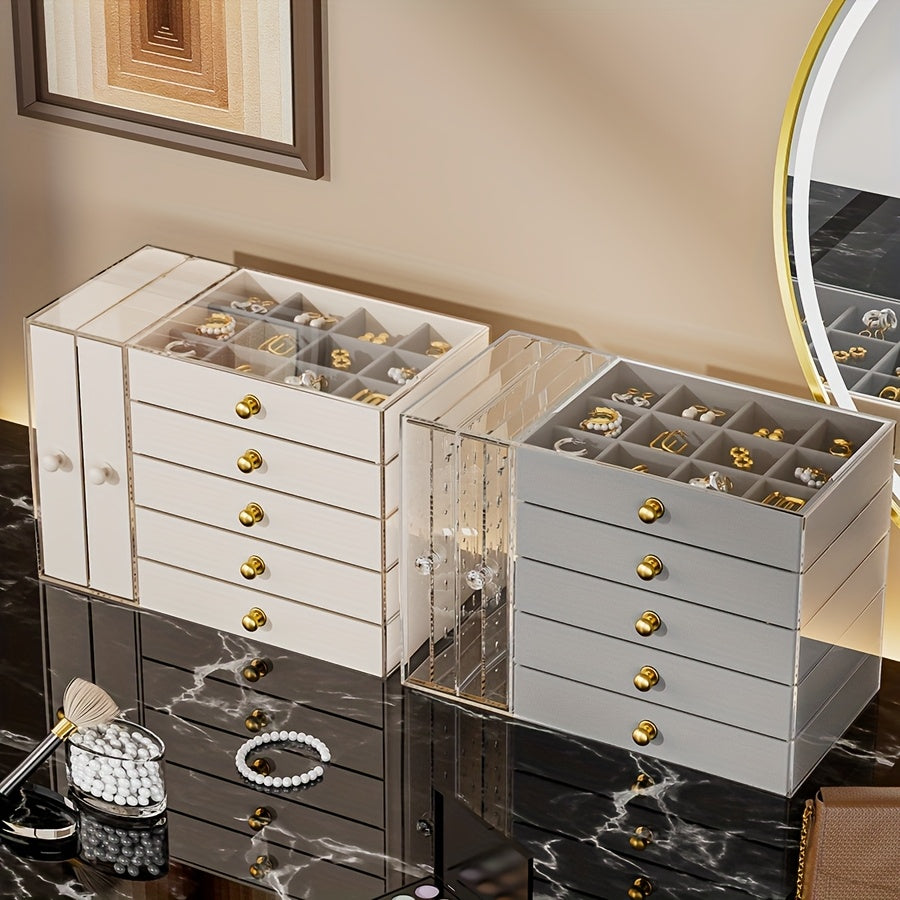 1 Multifunctional Transparent Desktop Large-Capacity Drawer-Type Jewelry Box, Bracelet Storage Box, Multi-Layer Compartment Watch Storage Box, Ring Box, Earring Storage Box, Necklace Storage Rack, Earring Storage Box, Jewelry Storage Box, Stackable
