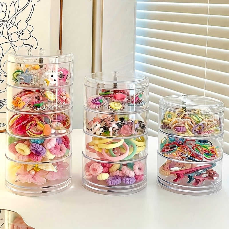 1 Awaoko rotating five-layer jewelry & hair accessories storage box-transparent plastic dust-proof cover, oval table earrings, hair clips, rubber bands and ladies daily jewelry storage box, transparent durable plastic jewelry storage box, Jewelry Boxes