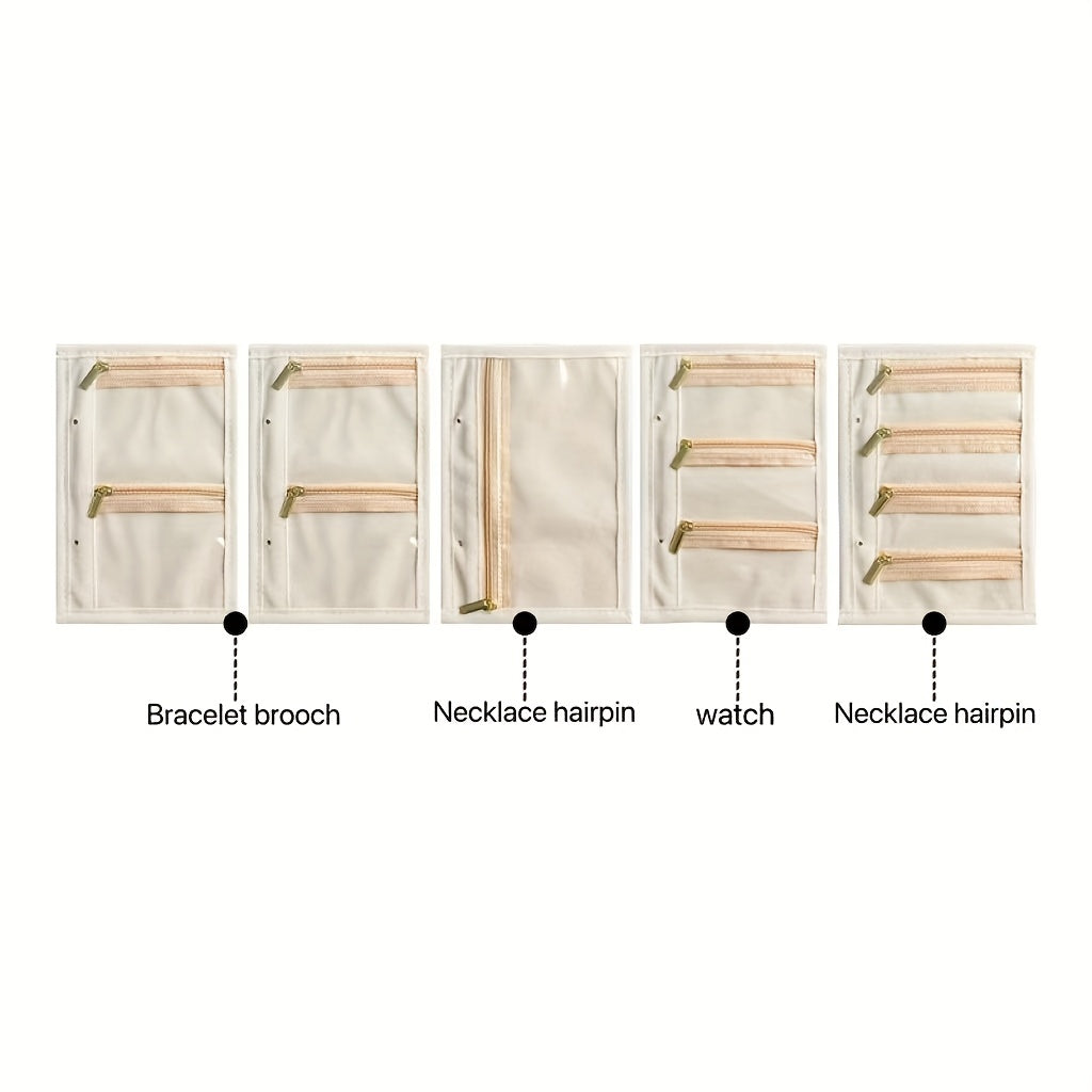 Five-piece jewelry storage bag, removable fluff bag snapshot button bag for storage of necklace earrings and rings, Jewelry Boxes