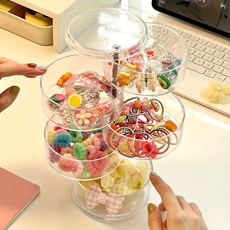 1 Awaoko rotating five-layer jewelry & hair accessories storage box-transparent plastic dust-proof cover, oval table earrings, hair clips, rubber bands and ladies daily jewelry storage box, transparent durable plastic jewelry storage box, Jewelry Boxes