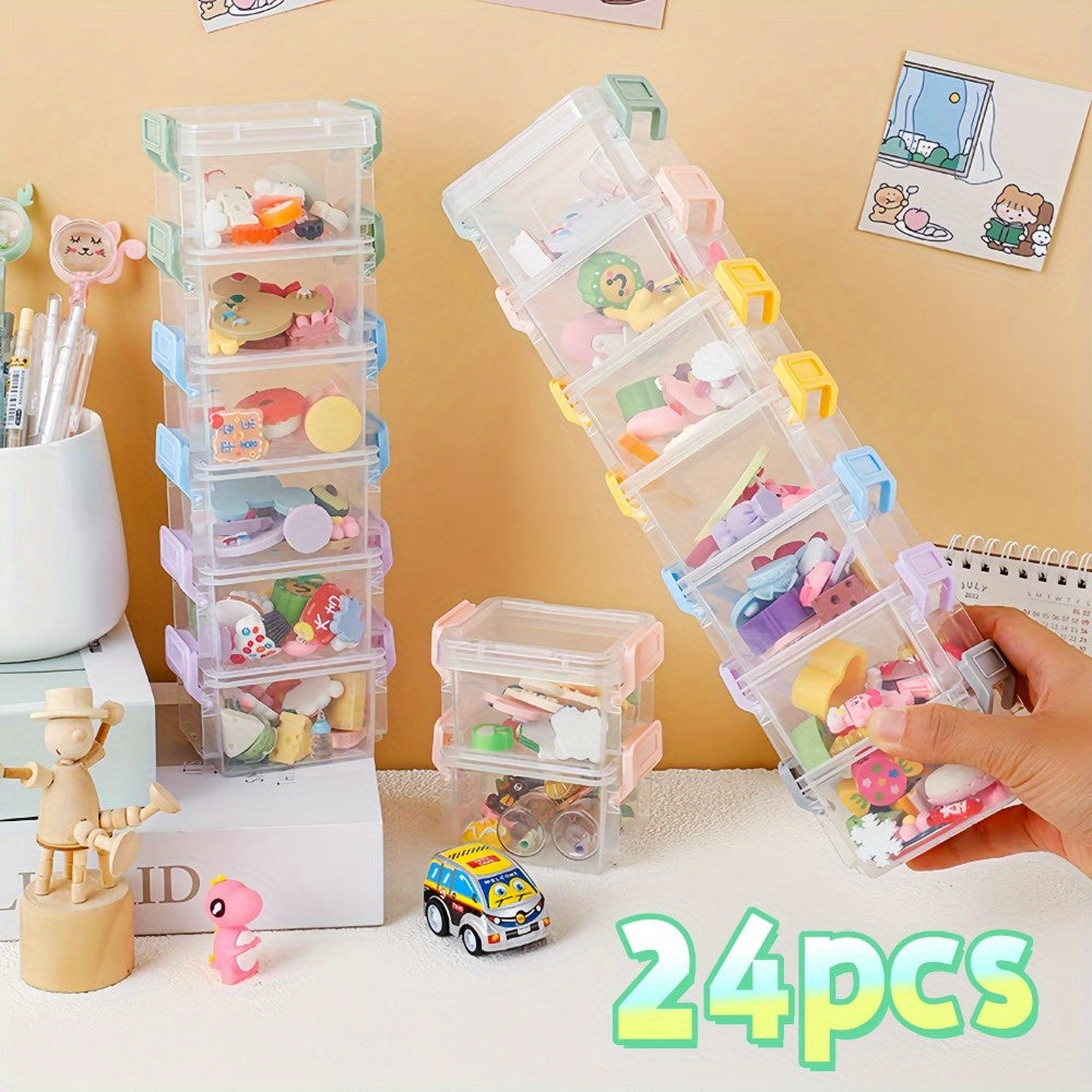 24pcs Mini Plastic Storage Containers and Boxes in Blue/Yellow/Light Yellow/White/Green/Light Purple/Pink/Gray, Stackable Bead Storage Boxes with Lids, Transparent Plastic Small Storage Boxes, Suitable for Small Crafts, Jewelry and Bead