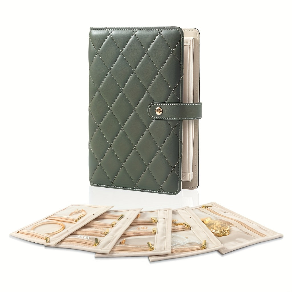 Five-piece jewelry storage bag, removable fluff bag snapshot button bag for storage of necklace earrings and rings, Jewelry Boxes