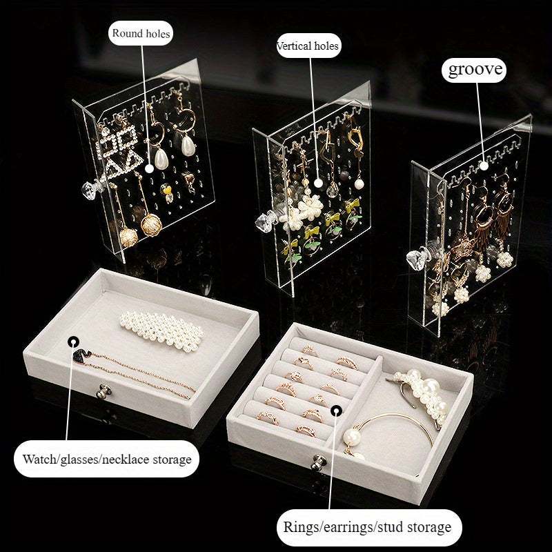 1pc Classic Style Stackable Jewelry Organizer Box with Drawers, Multi-Layer Plastic Storage Case for Bracelets, Watches, Rings, Earrings, Necklaces, Transparent Desktop Accessory Holder, Jewelry Bo, Jewelry Boxes
