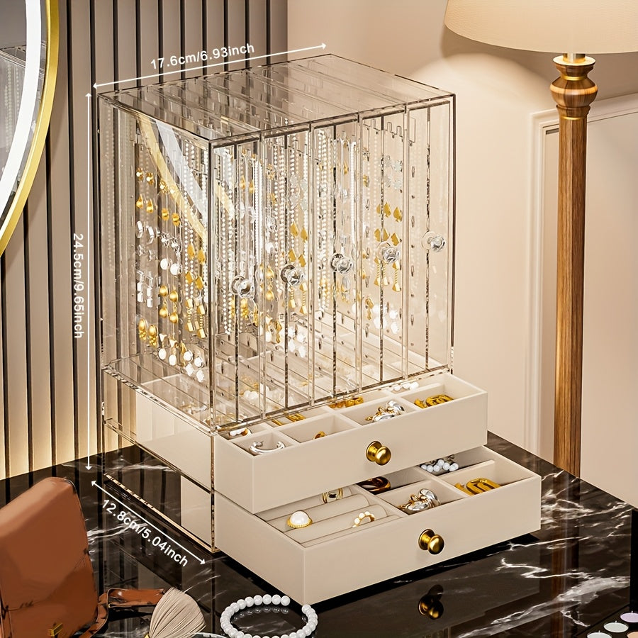 1pc Classic Style Stackable Jewelry Organizer Box with Drawers, Multi-Layer Plastic Storage Case for Bracelets, Watches, Rings, Earrings, Necklaces, Transparent Desktop Accessory Holder, Jewelry Bo, Jewelry Boxes