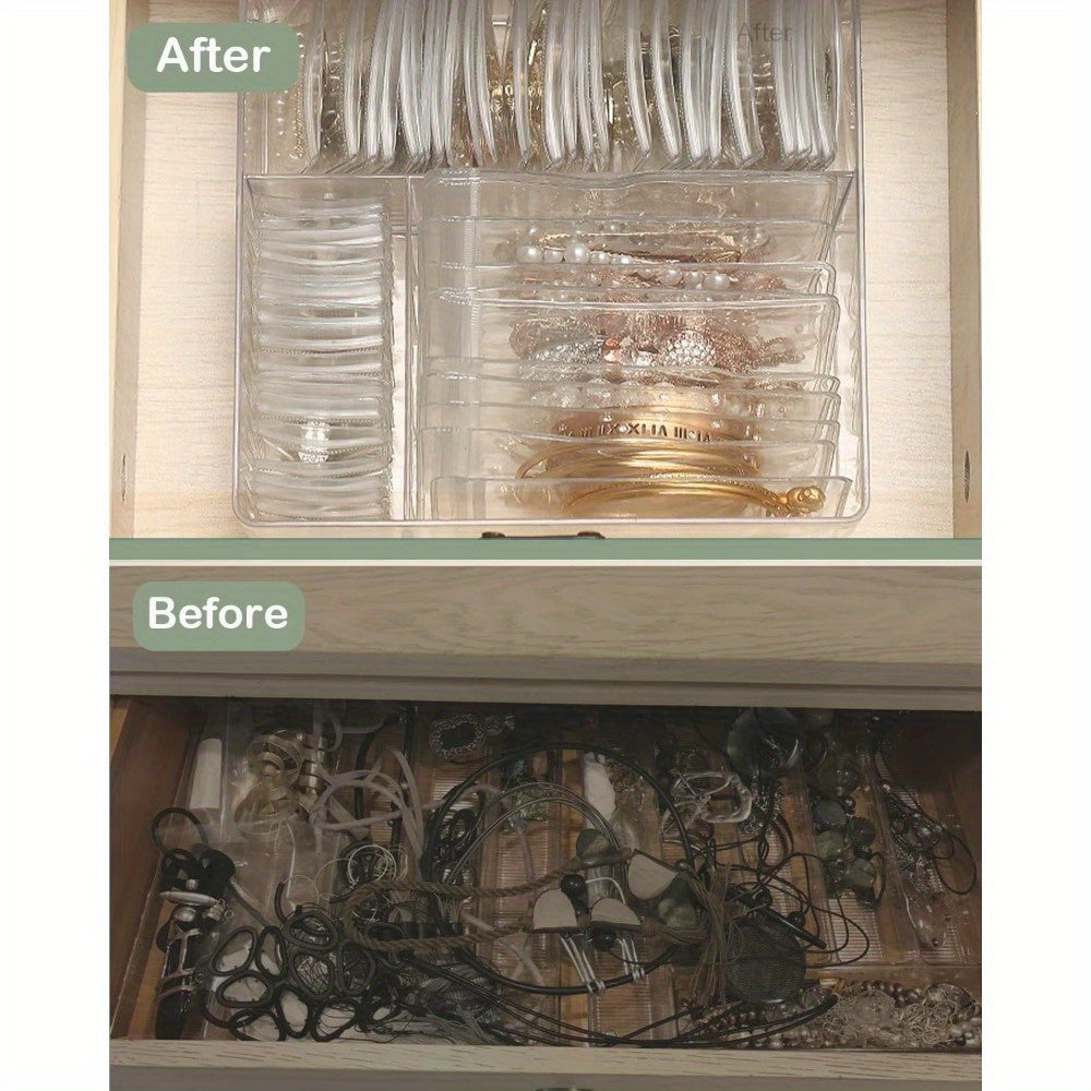 Briartw 3-in-1 Acrylic Jewelry Organizer with 60 Portable Bags - Plastic Storage Box for Earrings, Rings, Necklaces, Bracelets - Travel-Friendly Jewelry Organizer with Dividers