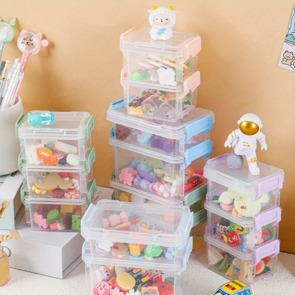 24pcs Mini Plastic Storage Containers and Boxes in Blue/Yellow/Light Yellow/White/Green/Light Purple/Pink/Gray, Stackable Bead Storage Boxes with Lids, Transparent Plastic Small Storage Boxes, Suitable for Small Crafts, Jewelry and Bead