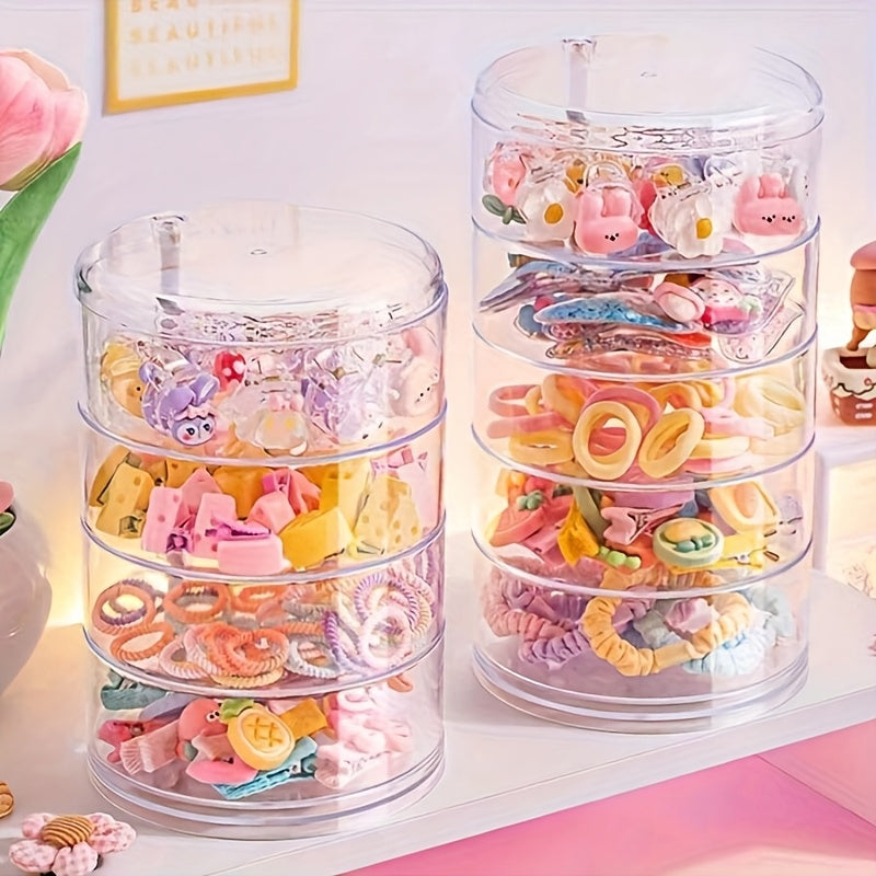1 Awaoko rotating five-layer jewelry & hair accessories storage box-transparent plastic dust-proof cover, oval table earrings, hair clips, rubber bands and ladies daily jewelry storage box, transparent durable plastic jewelry storage box, Jewelry Boxes