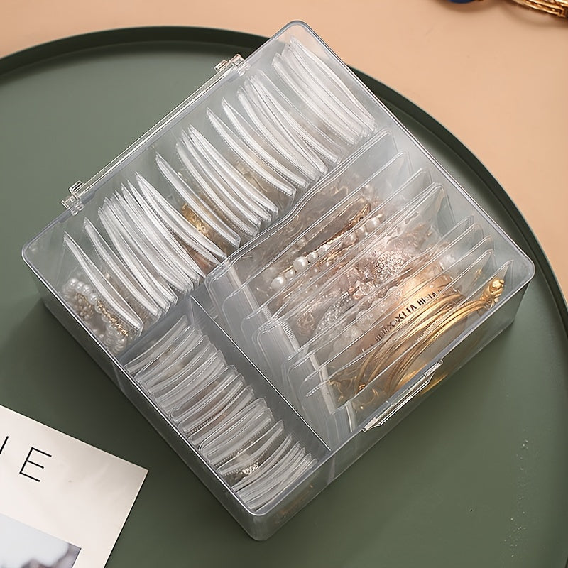 60 Anti-Tarnish Bags Acrylic Jewelry Organizer Box, Clear Transparent Storage Case with Compartments, Contemporary Multipurpose Floor Mounted Plastic Box for Earrings, Rings, Necklaces, Bracelets - No Electricity Needed