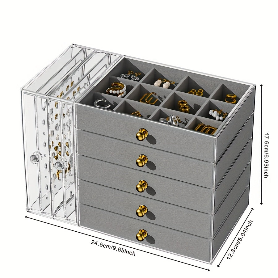 1pc Classic Style Stackable Jewelry Organizer Box with Drawers, Multi-Layer Plastic Storage Case for Bracelets, Watches, Rings, Earrings, Necklaces, Transparent Desktop Accessory Holder, Jewelry Bo, Jewelry Boxes
