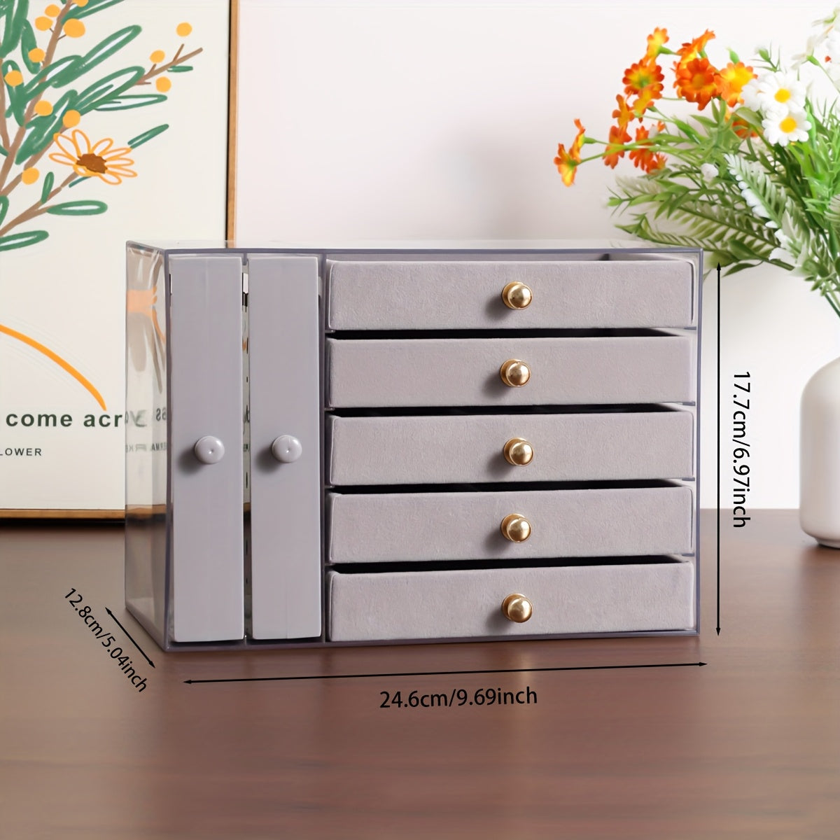 Large Capacity Jewelry Organizer Box with Multiple Compartments for Earrings, Rings, Necklaces & Bracelets - Durable Plastic Desktop Storage Box with Golden Handles, Polished Finish, Fabric-Lined Interior - Ideal for Valentine'S Day & Christmas Gifts,