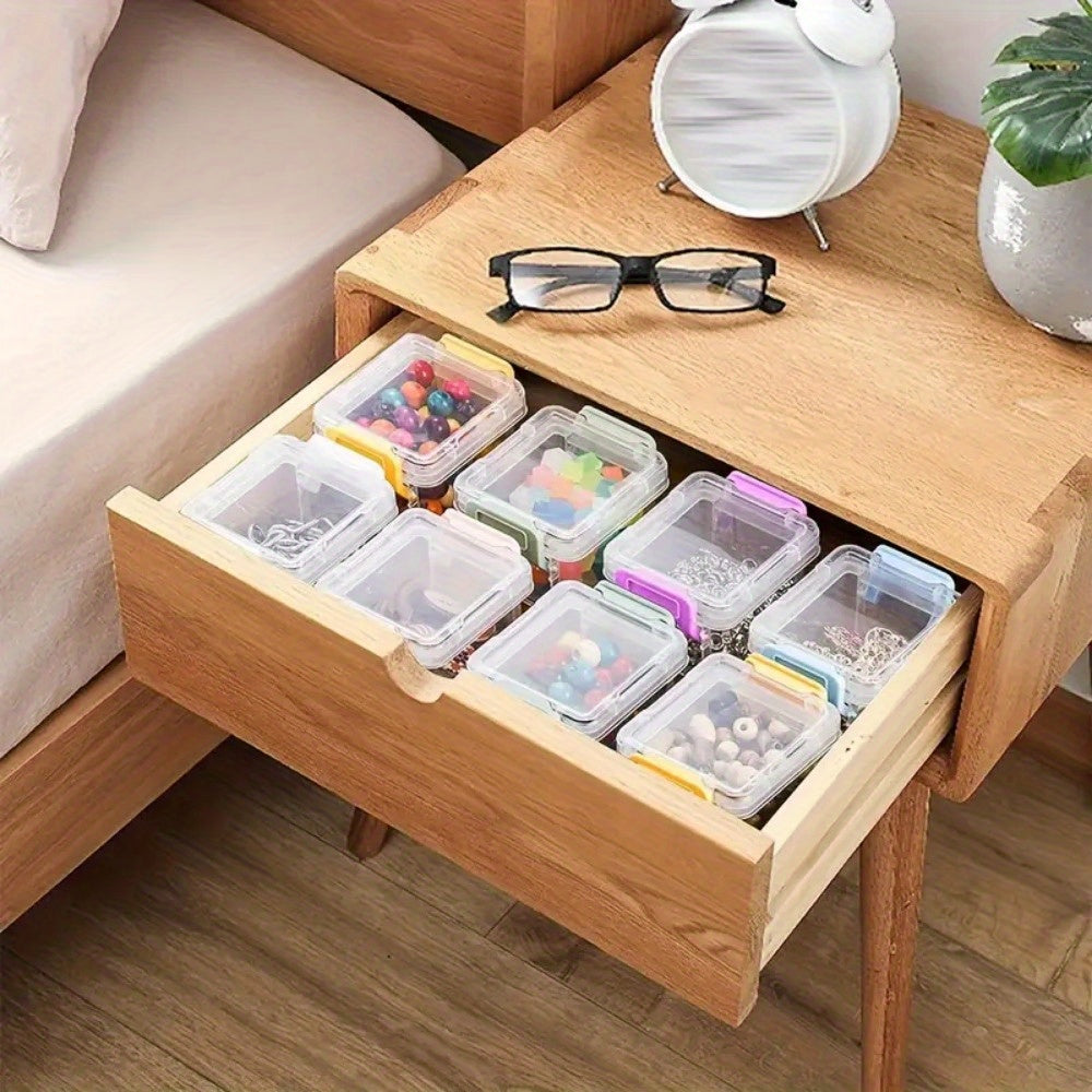 24pcs Mini Plastic Storage Containers and Boxes in Blue/Yellow/Light Yellow/White/Green/Light Purple/Pink/Gray, Stackable Bead Storage Boxes with Lids, Transparent Plastic Small Storage Boxes, Suitable for Small Crafts, Jewelry and Bead
