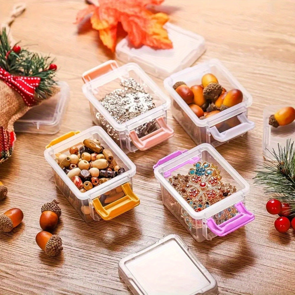 24pcs Mini Plastic Storage Containers and Boxes in Blue/Yellow/Light Yellow/White/Green/Light Purple/Pink/Gray, Stackable Bead Storage Boxes with Lids, Transparent Plastic Small Storage Boxes, Suitable for Small Crafts, Jewelry and Bead