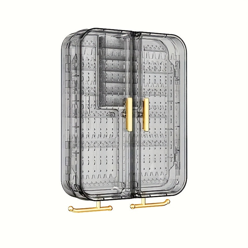 2pcs Wall-Mounted Jewelry Organizer - Clear Acrylic Display Case with No-Tool Hanging Earring Necklace Holder, Modern Bathroom/Bedroom Decor, Space-Saving Jewelry Tower for Vanity & Closet, Earring Holder | Sleek Jewelry Holder | Clear Acrylic Case,