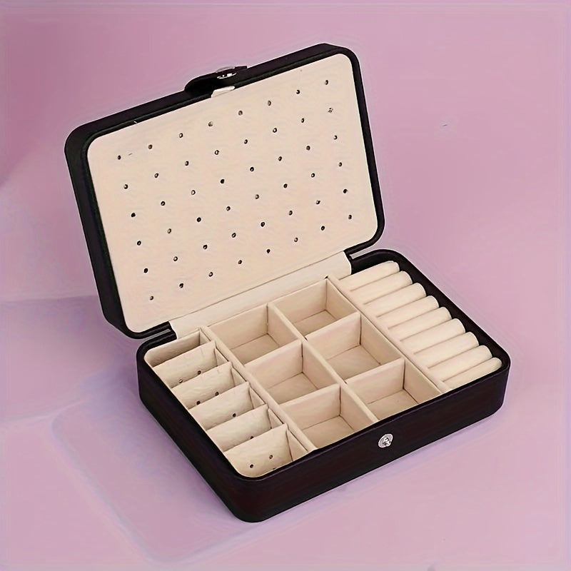 1pc Luxury Travel Jewelry Box - Pink Faux Leather Portable Organizer with Multiple Compartments for Earrings, Rings, Necklaces & Accessories - Stylish Aesthetic Decor for Bedroom, Bathroom, Kitchen & Home, Jewelry Box Organizer, Jewelry Display Case,