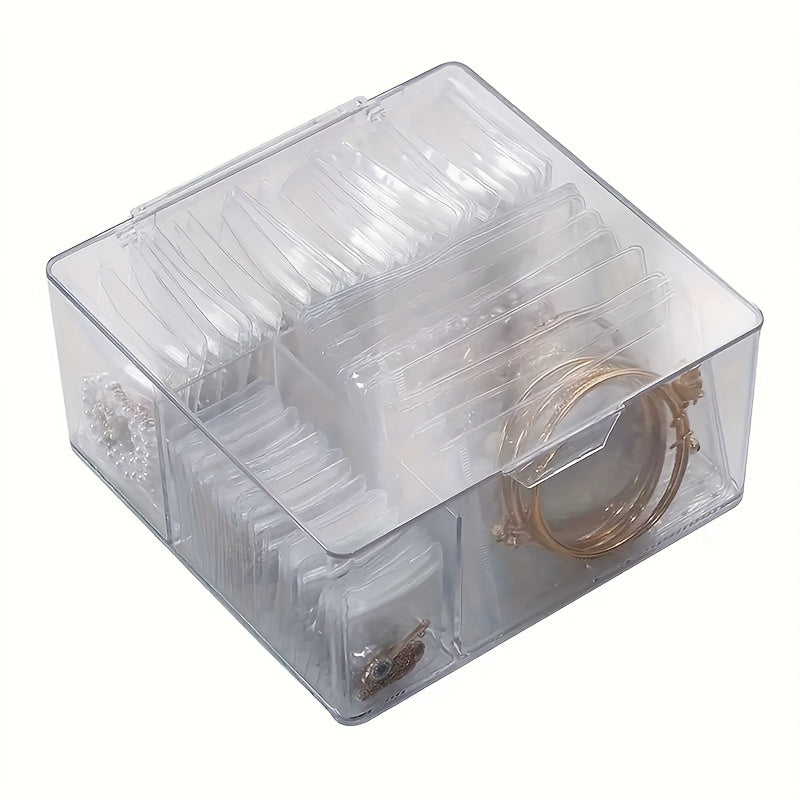 60 Anti-Tarnish Bags Acrylic Jewelry Organizer Box, Clear Transparent Storage Case with Compartments, Contemporary Multipurpose Floor Mounted Plastic Box for Earrings, Rings, Necklaces, Bracelets - No Electricity Needed