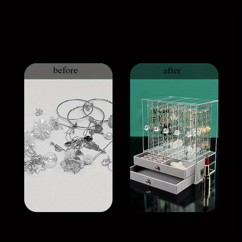 1pc Classic Style Stackable Jewelry Organizer Box with Drawers, Multi-Layer Plastic Storage Case for Bracelets, Watches, Rings, Earrings, Necklaces, Transparent Desktop Accessory Holder, Jewelry Bo, Jewelry Boxes