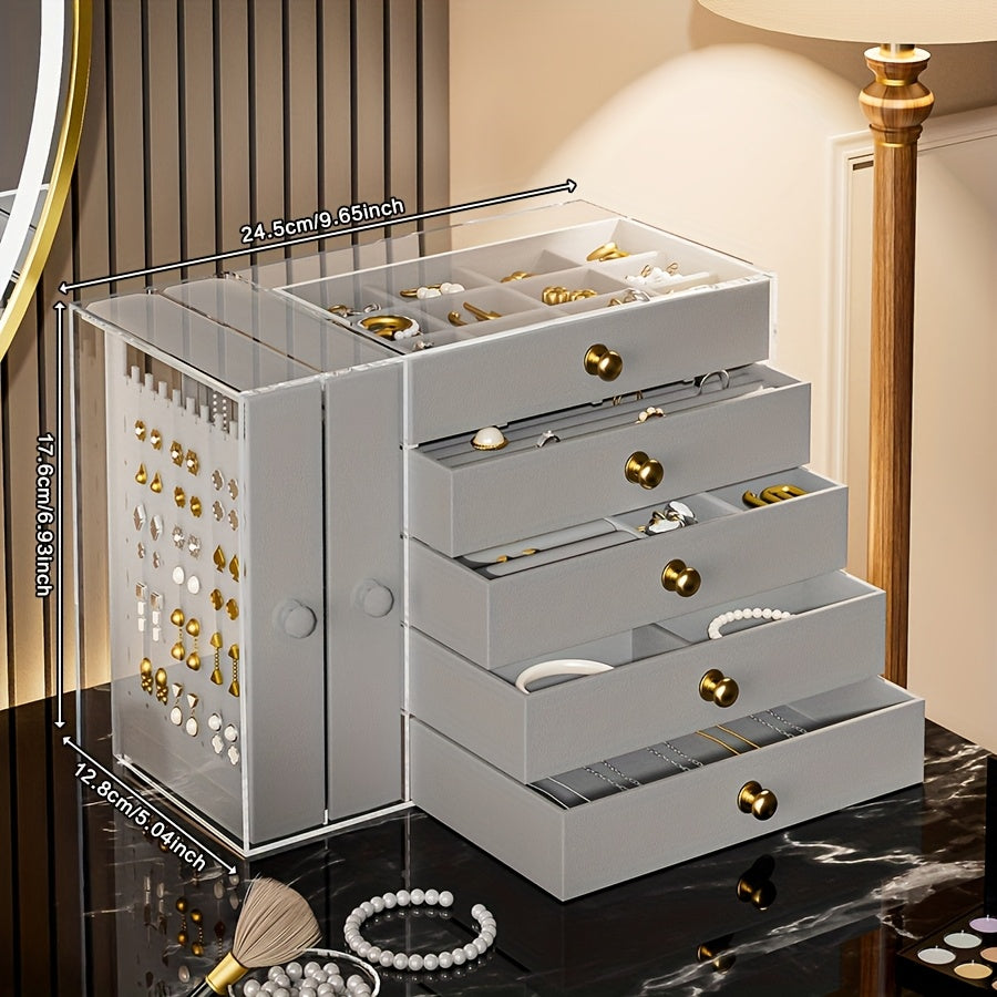 1 Multifunctional Transparent Desktop Large-Capacity Drawer-Type Jewelry Box, Bracelet Storage Box, Multi-Layer Compartment Watch Storage Box, Ring Box, Earring Storage Box, Necklace Storage Rack, Earring Storage Box, Jewelry Storage Box, Stackable