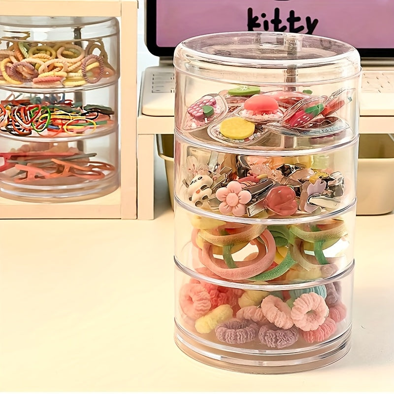 1 Awaoko rotating five-layer jewelry & hair accessories storage box-transparent plastic dust-proof cover, oval table earrings, hair clips, rubber bands and ladies daily jewelry storage box, transparent durable plastic jewelry storage box, Jewelry Boxes