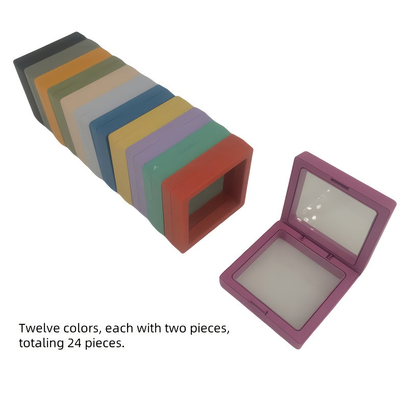 24pcs 3D Floating Frame Display Stand, Jewelry Box, Ornament Storage Box, Small Travel Jewelry Box, PE Film Anti-Oxidation, Hanging Display Box Stackable(12 Colors) - Jewelry Boxes for Earrings, Rings, and Small Accessories, Jewelry Display, Jewelry