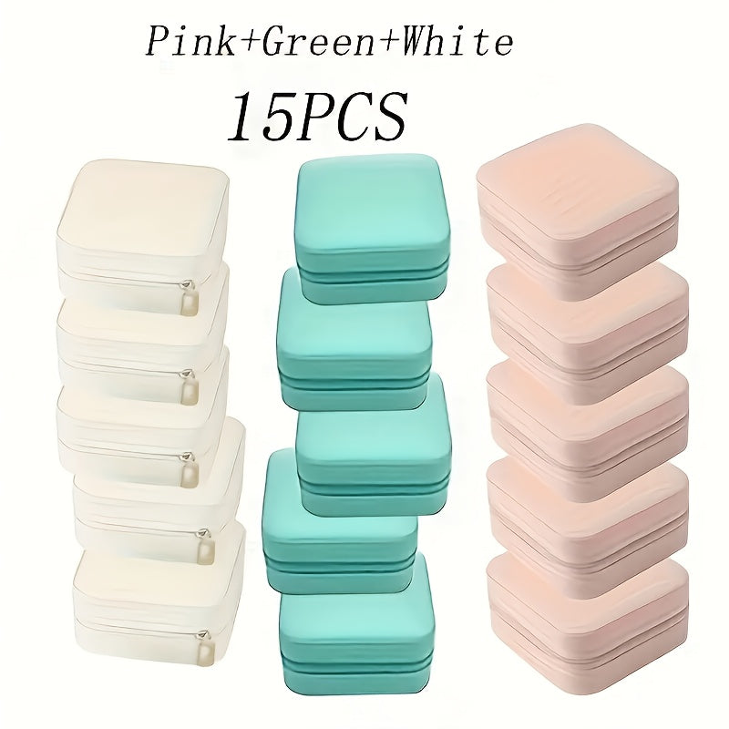 15pcs Elegant Jewelry Organizer Boxes - Pastel Pink, Mint Green, White - Zipper Closure, Soft Interior Lining - Stackable Storage Cases for Necklaces, Earrings, Rings, Bracelets - Perfect Jewelry Gift for Women, Valentine'S Day, Birthdays, Anniversaries -