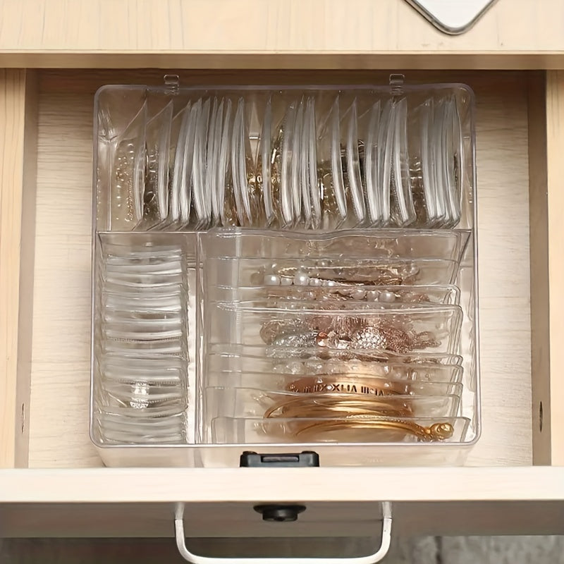 60 Anti-Tarnish Bags Acrylic Jewelry Organizer Box, Clear Transparent Storage Case with Compartments, Contemporary Multipurpose Floor Mounted Plastic Box for Earrings, Rings, Necklaces, Bracelets - No Electricity Needed