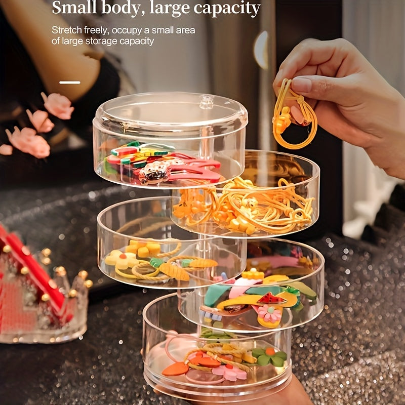 1 Awaoko rotating five-layer jewelry & hair accessories storage box-transparent plastic dust-proof cover, oval table earrings, hair clips, rubber bands and ladies daily jewelry storage box, transparent durable plastic jewelry storage box, Jewelry Boxes
