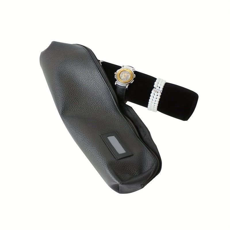 Portable Luxury Velvet Jewelry & Watch Roll Organizer Travel Bag - Black Hanging Design with Multiple Compartments, Soft Fabric Lining for Bracelets, Necklaces, Earrings & Accessories - Elegant Gift for Travelers, Travel Jewelry Case