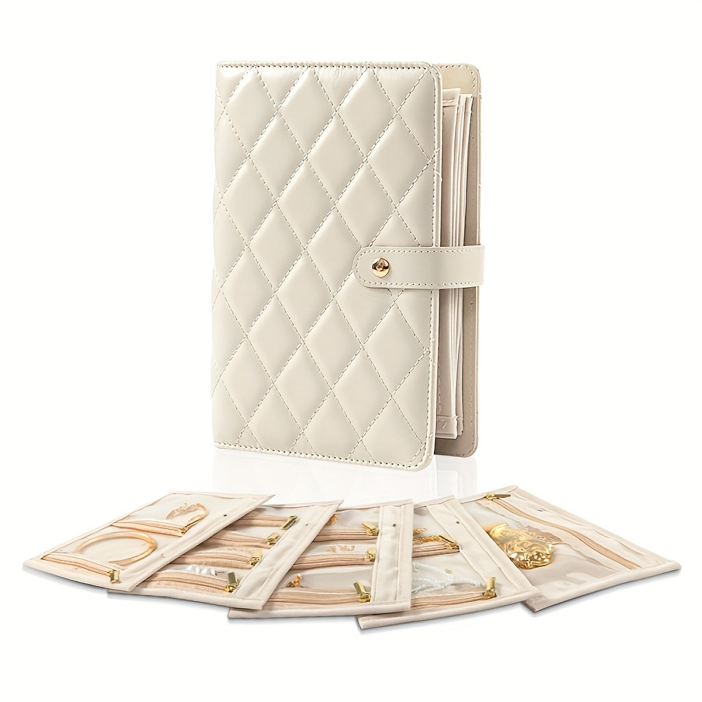 Five-piece jewelry storage bag, removable fluff bag snapshot button bag for storage of necklace earrings and rings, Jewelry Boxes