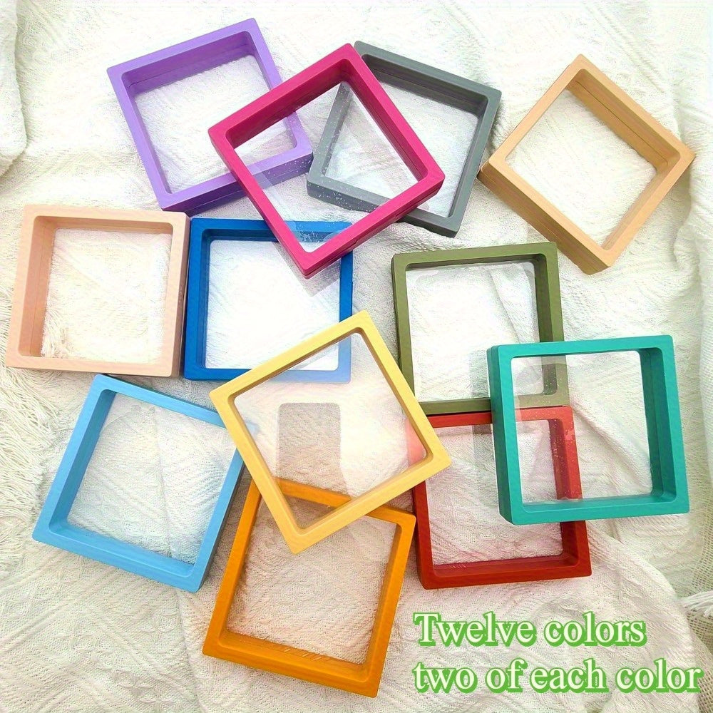 24pcs 3D Floating Frame Display Stand, Jewelry Box, Ornament Storage Box, Small Travel Jewelry Box, PE Film Anti-Oxidation, Hanging Display Box Stackable(12 Colors) - Jewelry Boxes for Earrings, Rings, and Small Accessories, Jewelry Display, Jewelry