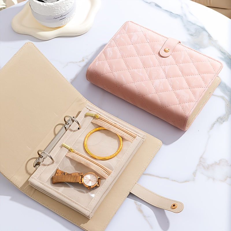 Five-piece jewelry storage bag, removable fluff bag snapshot button bag for storage of necklace earrings and rings, Jewelry Boxes