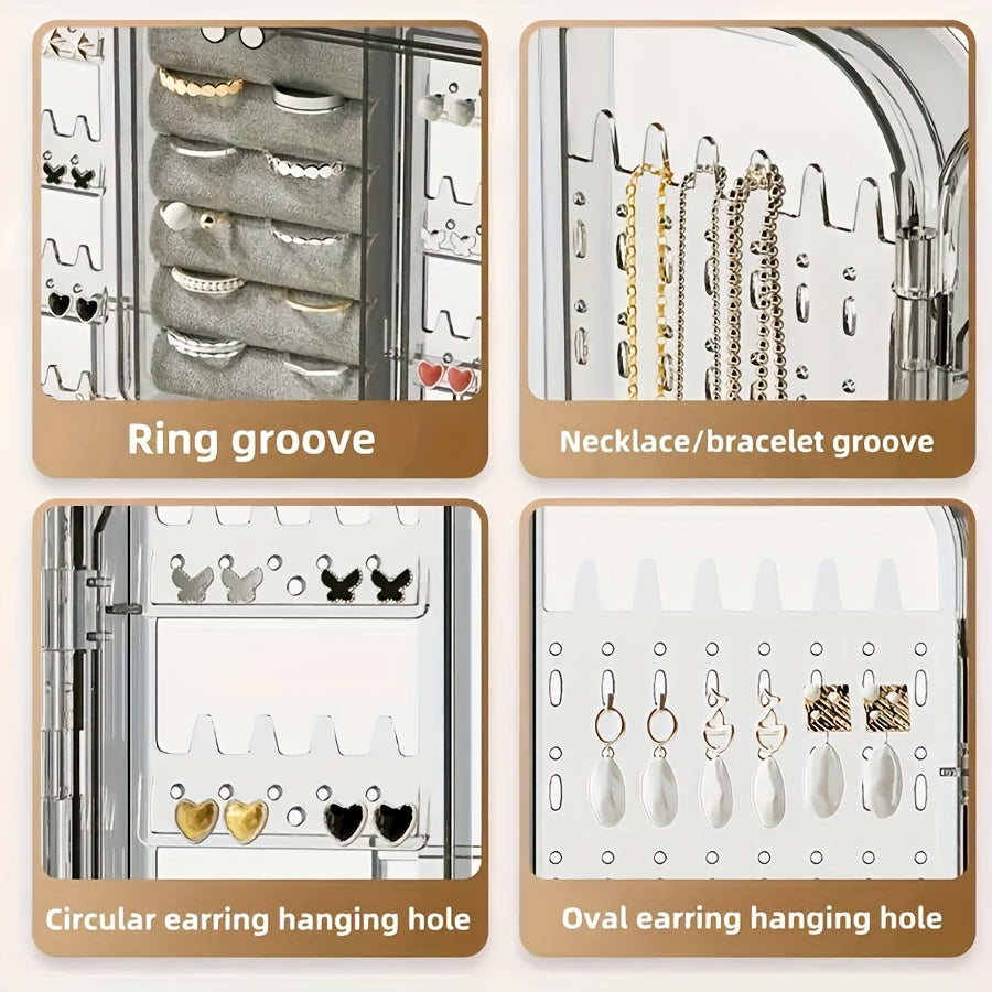 2pcs Wall-Mounted Jewelry Organizer - Clear Acrylic Display Case with No-Tool Hanging Earring Necklace Holder, Modern Bathroom/Bedroom Decor, Space-Saving Jewelry Tower for Vanity & Closet, Earring Holder | Sleek Jewelry Holder | Clear Acrylic Case,