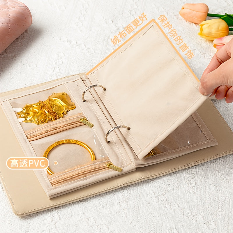 Five-piece jewelry storage bag, removable fluff bag snapshot button bag for storage of necklace earrings and rings, Jewelry Boxes