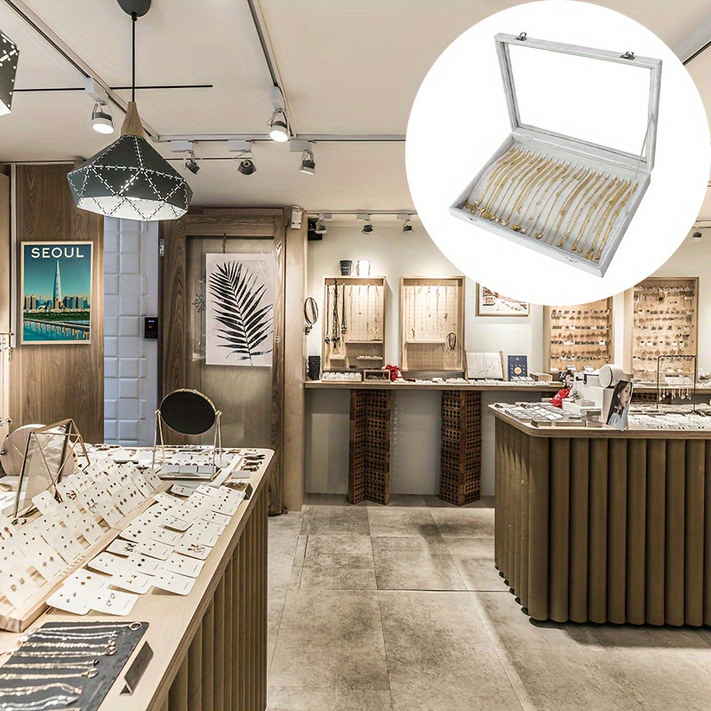 20-Hook Luxury Jewelry Organizer with Clear Lid and Plush Velvet Tray - Display and Store Necklaces, Pendants, and Accessories with Ease - Gray/Black (PMMJ)