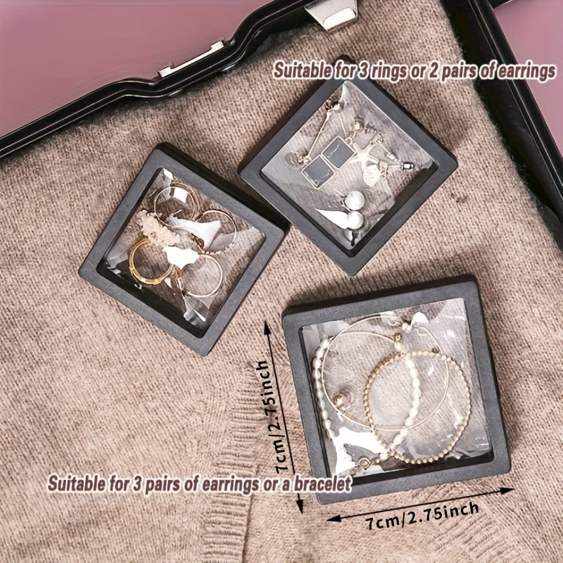 18pcs 3D Floating Frame Display Stand, Jewelry Box, Gift Box, Ornament Organizer, Small Travel Jewelry Box, PE Film Anti-Oxidation, Suspended Display Box Stackabl