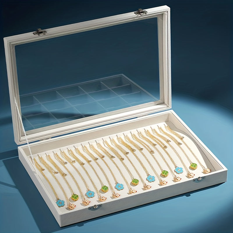 20-Hook Luxury Jewelry Organizer with Clear Lid and Plush Velvet Tray - Display and Store Necklaces, Pendants, and Accessories with Ease - Gray/Black (PMMJ)