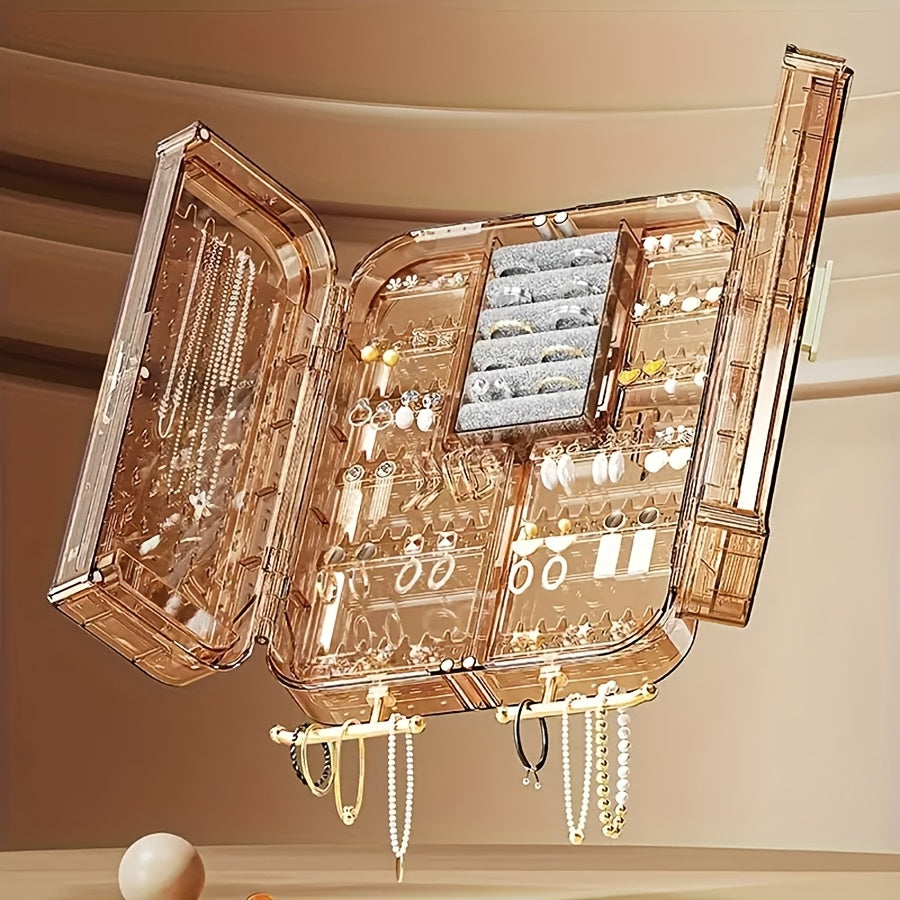 2pcs Wall-Mounted Jewelry Organizer - Clear Acrylic Display Case with No-Tool Hanging Earring Necklace Holder, Modern Bathroom/Bedroom Decor, Space-Saving Jewelry Tower for Vanity & Closet, Earring Holder | Sleek Jewelry Holder | Clear Acrylic Case,