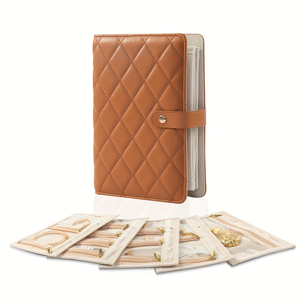 Five-piece jewelry storage bag, removable fluff bag snapshot button bag for storage of necklace earrings and rings, Jewelry Boxes