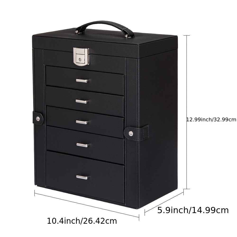 FEIYAN 6 Tier Jewelry Box, Jewelry Case With 5 Drawers, Large Storage Capacity, With Mirror, Lockable, Jewelry Storage Organizer, Gift For Loved Ones