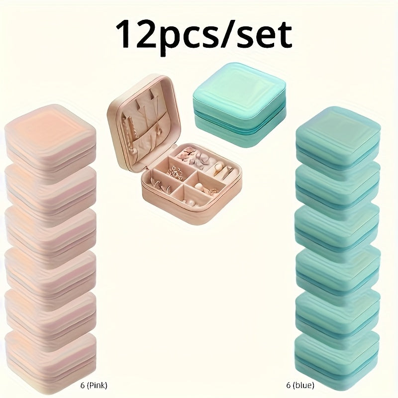 12pcs Faux Leather Jewelry Storage Box, Portable Earring Organizer, Perfect for Travel and Daily Use, Includes Ideal Bridesmaids Gift Set, Suitable for Valentine'S Day and New Year, Jewelry Boxes