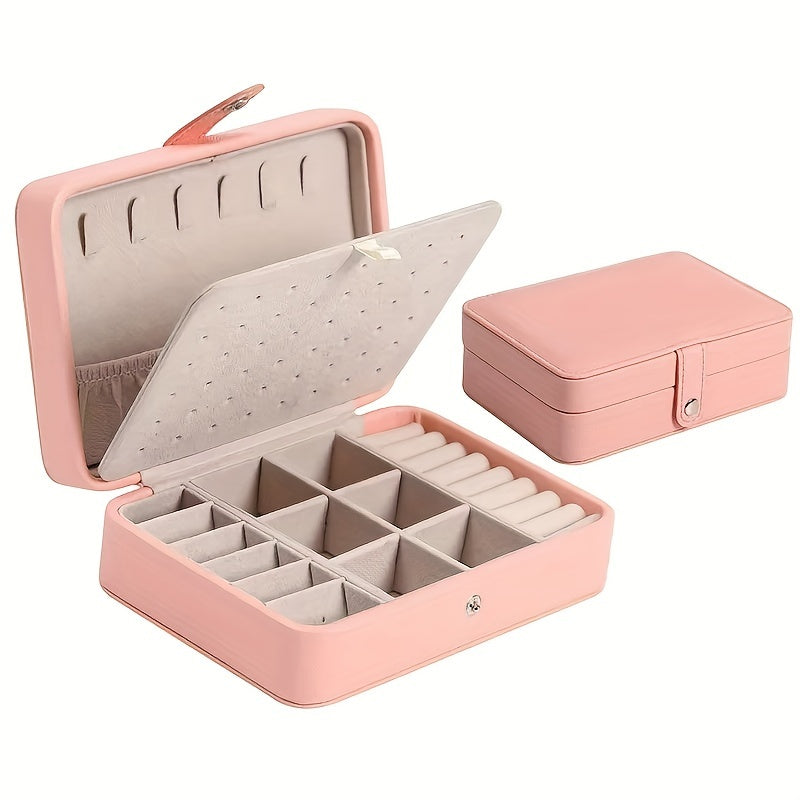 1pc Luxury Travel Jewelry Box - Pink Faux Leather Portable Organizer with Multiple Compartments for Earrings, Rings, Necklaces & Accessories - Stylish Aesthetic Decor for Bedroom, Bathroom, Kitchen & Home, Jewelry Box Organizer, Jewelry Display Case,