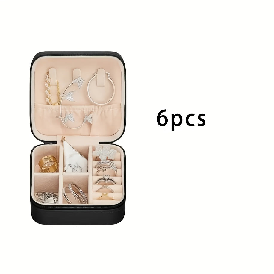 12pcs/9pcs/6pcs Vintage Rectangle Imitation Leather Small Jewelry Storage Box, Portable, with Zipper Closure, Fabric Inside, for Travel, Daily Use, Bridesmaid Proposal, Valentine'S Day, New Year, Jewelry Boxes