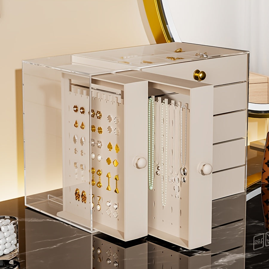 1 Multifunctional Transparent Desktop Large-Capacity Drawer-Type Jewelry Box, Bracelet Storage Box, Multi-Layer Compartment Watch Storage Box, Ring Box, Earring Storage Box, Necklace Storage Rack, Earring Storage Box, Jewelry Storage Box, Stackable