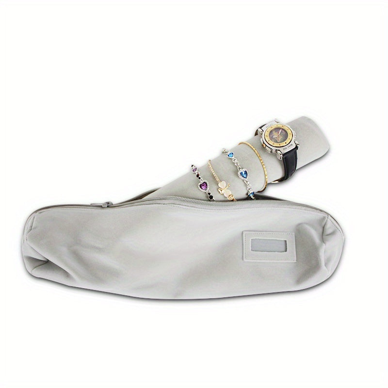 Portable Luxury Velvet Jewelry & Watch Roll Organizer Travel Bag - Black Hanging Design with Multiple Compartments, Soft Fabric Lining for Bracelets, Necklaces, Earrings & Accessories - Elegant Gift for Travelers, Travel Jewelry Case