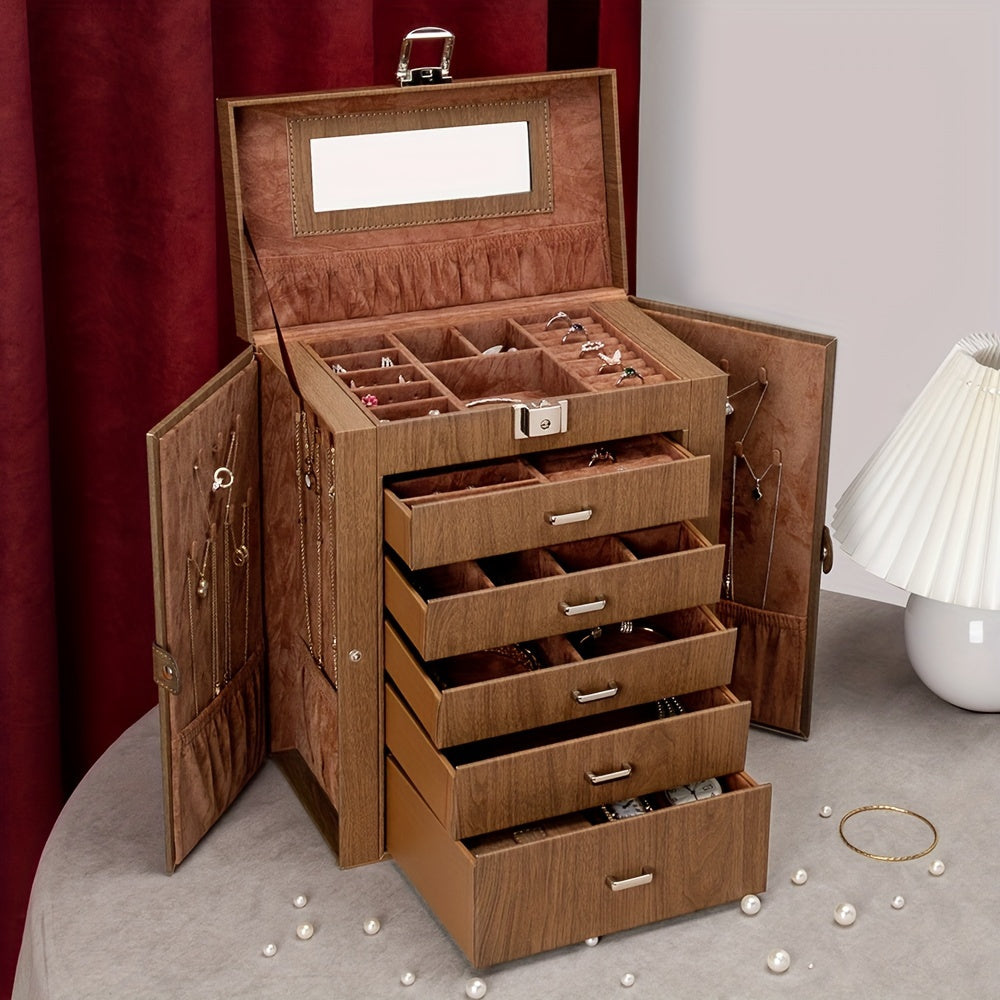 FEIYAN 6 Tier Jewelry Box, Jewelry Case With 5 Drawers, Large Storage Capacity, With Mirror, Lockable, Jewelry Storage Organizer, Gift For Loved Ones
