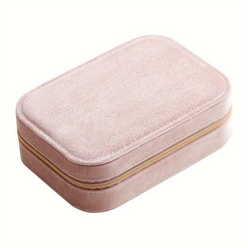 1pc Glam Style 3-Layer Velvet Jewelry Box with Zipper Closure - Multipurpose Rectangular Organizer with Necklace Hooks for Earrings, Necklaces, Rings, Watches, Hair Accessories - Ideal for Travel & Home Storage - Perfect for Christmas, New Year,