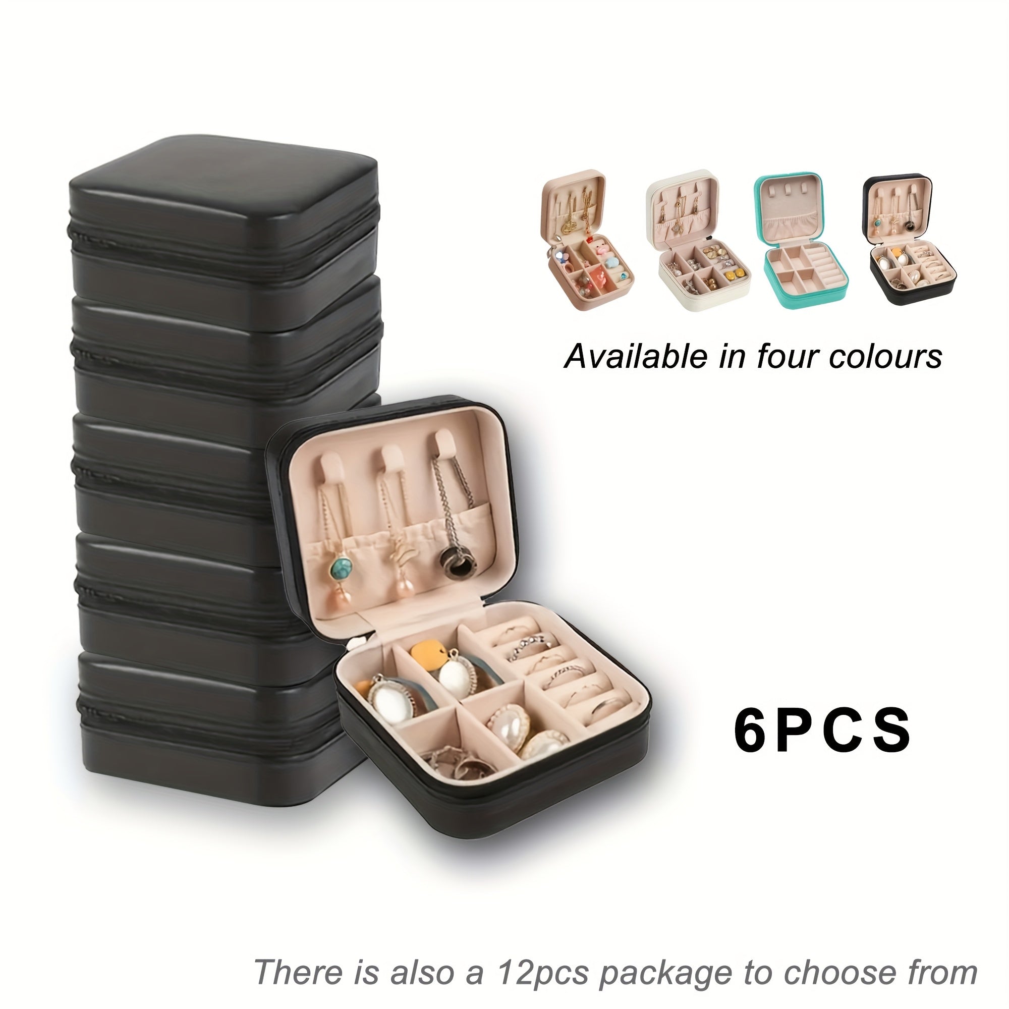 12pcs/9pcs/6pcs Vintage Rectangle Imitation Leather Small Jewelry Storage Box, Portable, with Zipper Closure, Fabric Inside, for Travel, Daily Use, Bridesmaid Proposal, Valentine'S Day, New Year, Jewelry Boxes