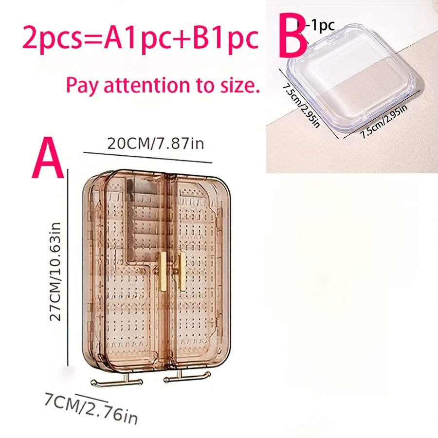 2pcs Wall-Mounted Jewelry Organizer - Clear Acrylic Display Case with No-Tool Hanging Earring Necklace Holder, Modern Bathroom/Bedroom Decor, Space-Saving Jewelry Tower for Vanity & Closet, Earring Holder | Sleek Jewelry Holder | Clear Acrylic Case,