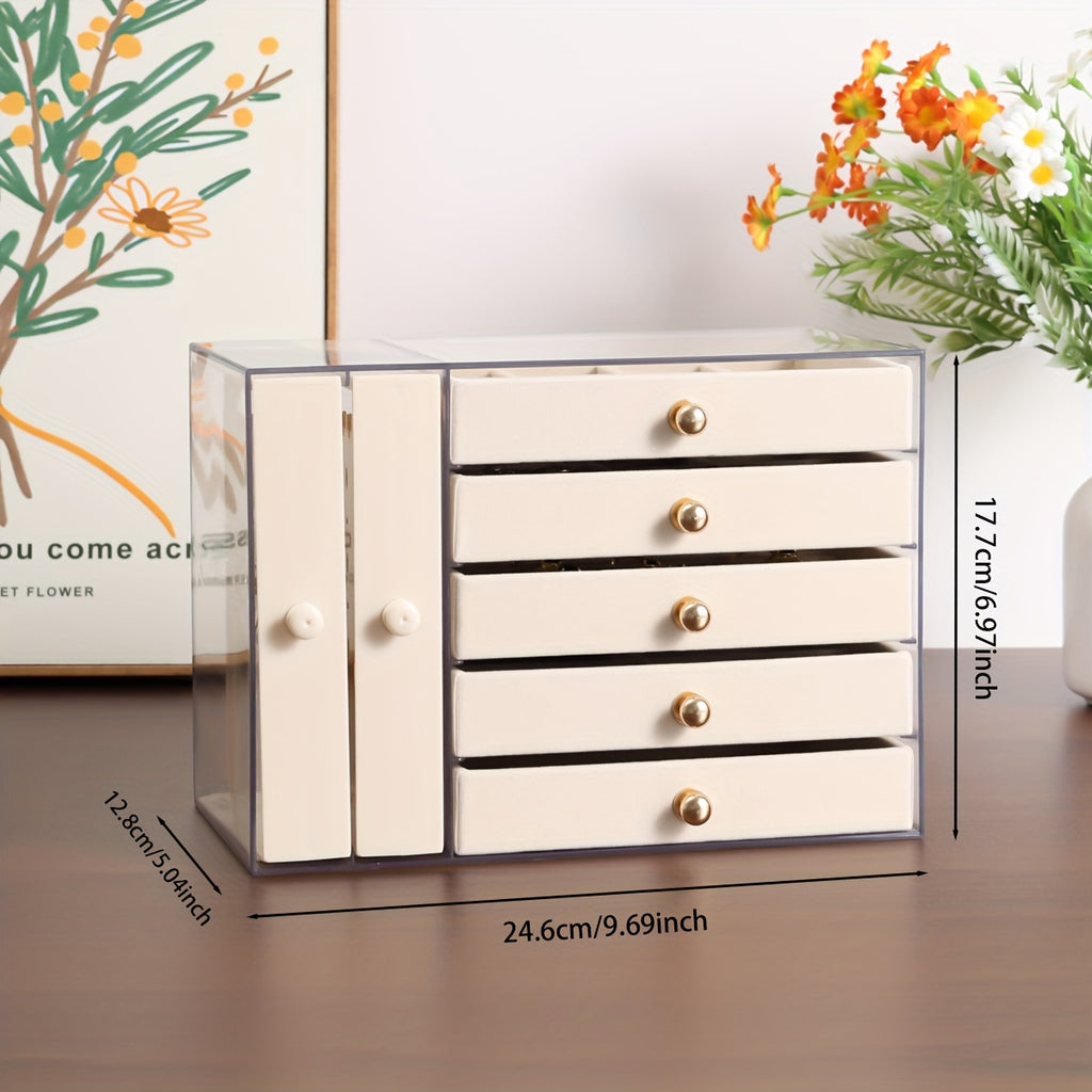 Large Capacity Jewelry Organizer Box with Multiple Compartments for Earrings, Rings, Necklaces & Bracelets - Durable Plastic Desktop Storage Box with Golden Handles, Polished Finish, Fabric-Lined Interior - Ideal for Valentine'S Day & Christmas Gifts,
